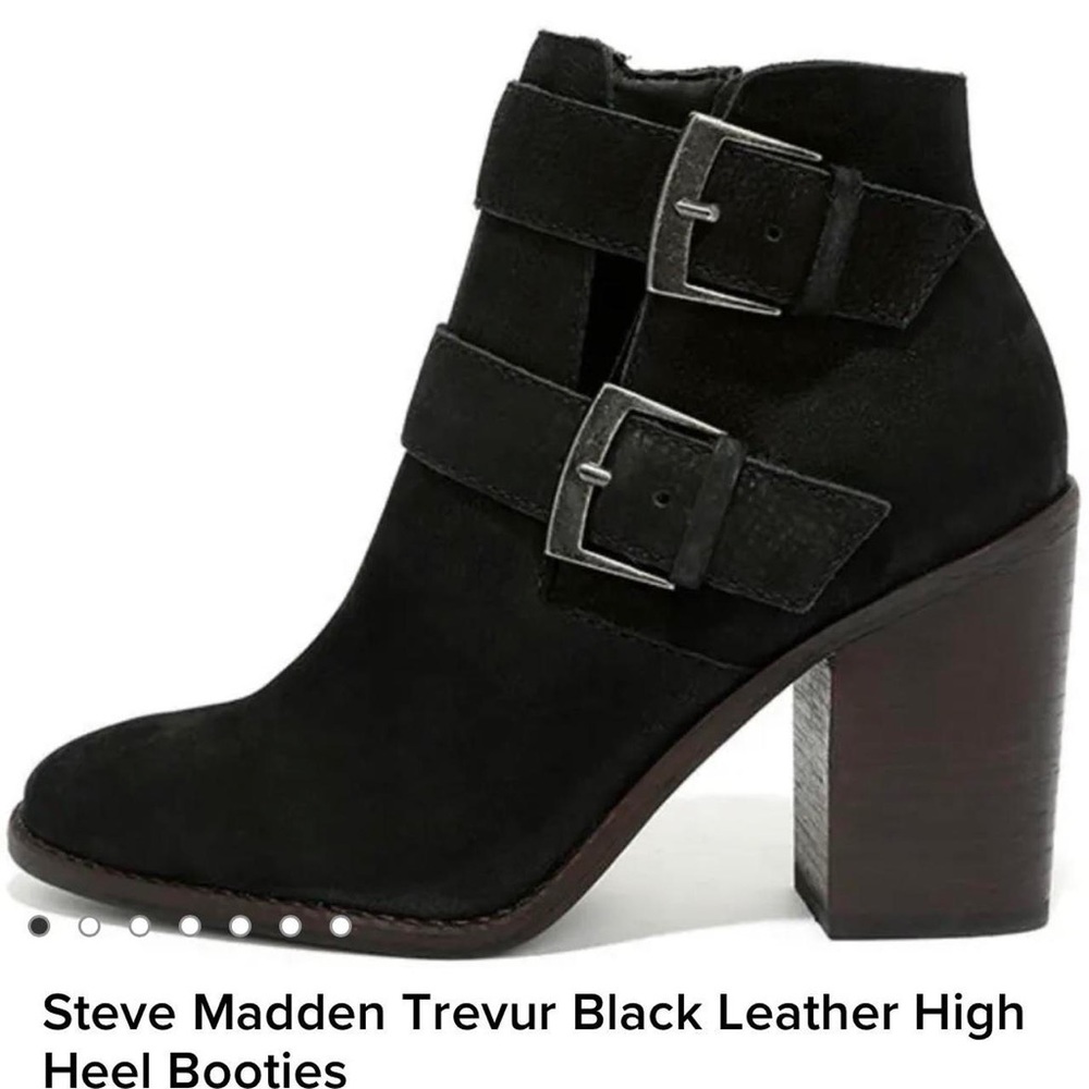 Steve Madden Trevur Black Leather Heel Booties